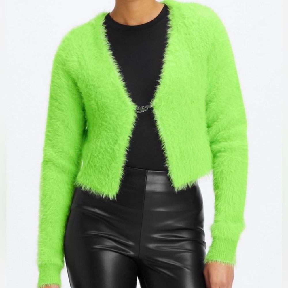Fabletics Neon Lime Fuzzy Open-Front Cardigan